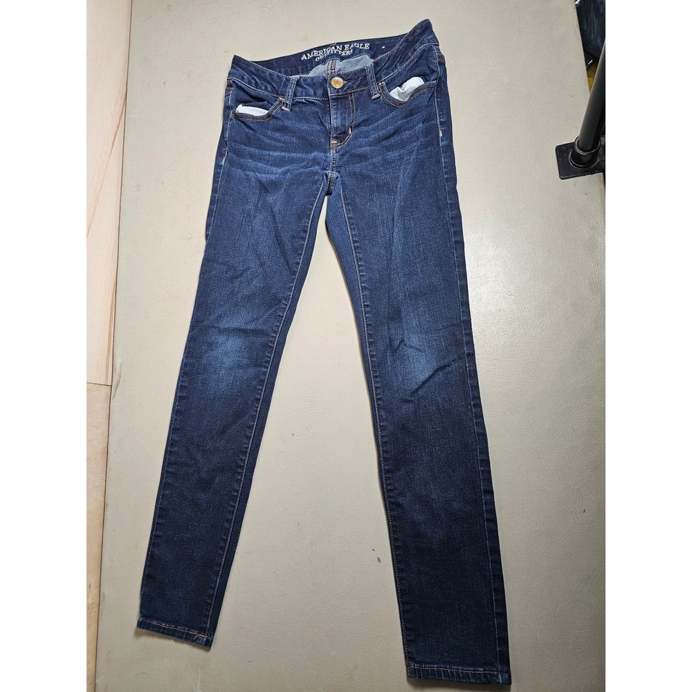 American Eagle Outfitters Womens Dark Wash Skinny Jeans Low Rise Denim 26x29